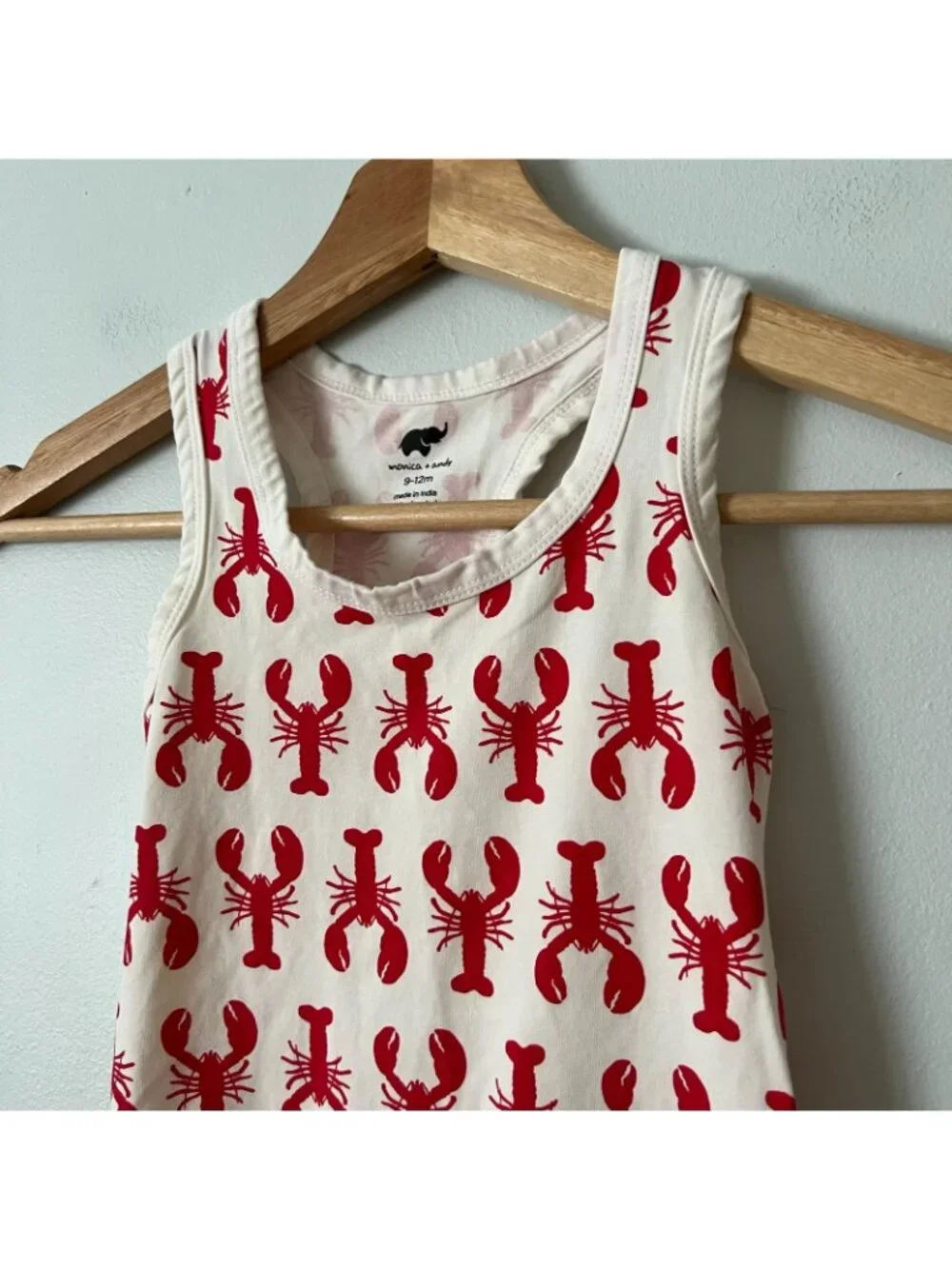 Monica & Andy Red & White Sleeveless Lobster Romper Infant Size 9-12 Months